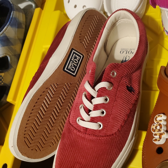 New Polo Ralph Lauren Keaton Pony Red Corduroy 01087-E22 Red/White Mens Size 10 - Picture 2 of 3